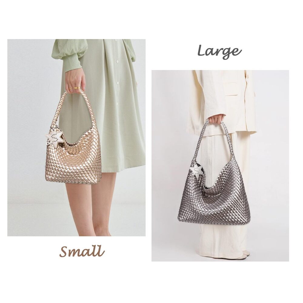 1128 Leather Woven Tote Bag, Vegan Leather Slouchy Hobo Bag , Large - Picture 2 of 7